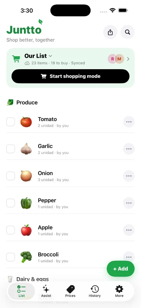 La lista en el iPhone